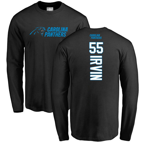 Carolina Panthers Men Black Bruce Irvin Backer NFL Football #55 Long Sleeve T Shirt->nfl t-shirts->Sports Accessory